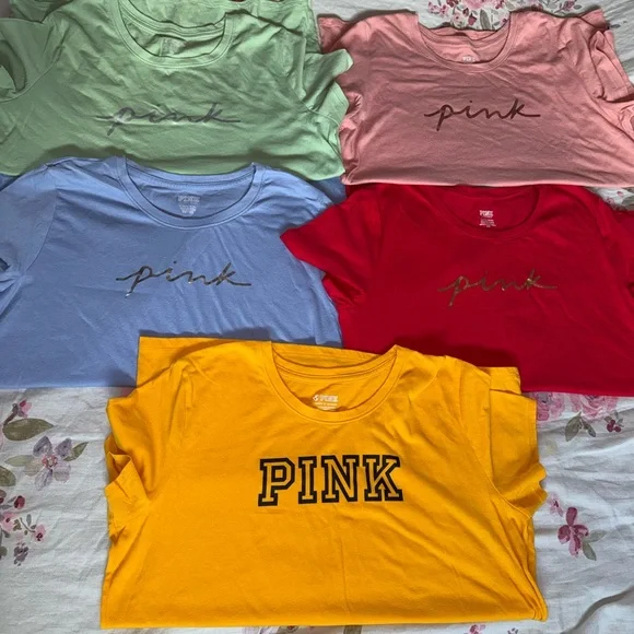 Bundle of 5 PINK Victoria's Secret Short Sleeve Tees - Picture 1 of 7